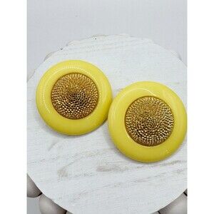 Vintage Yellow Sunflower Clip On Earrings Button Headlight Textured Gold Tone